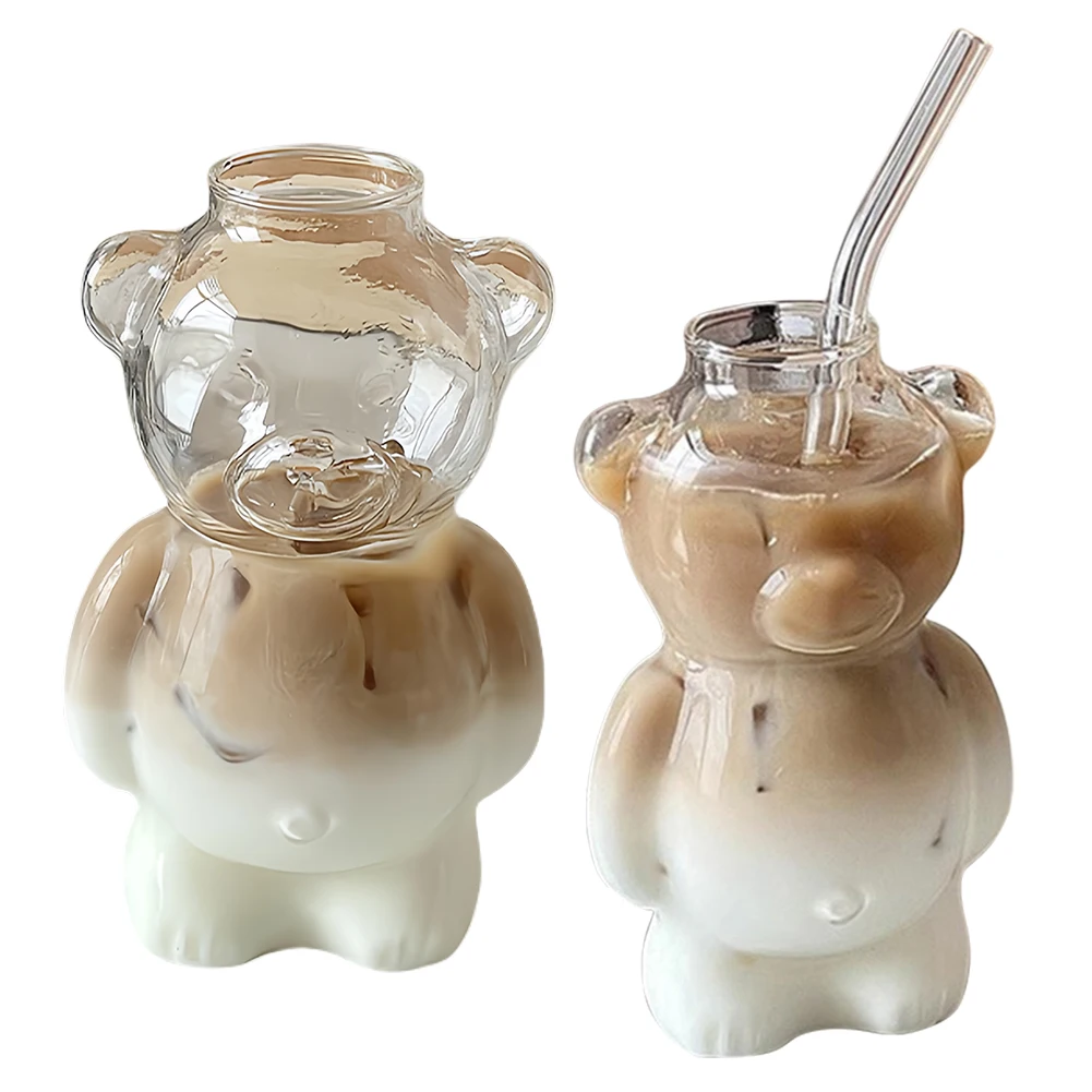 Heat Resistant Milk Jug Cocktail Glass Bear Shaped Glass Cup Beverage Glasses for Girlfriends Female Birthday Gift