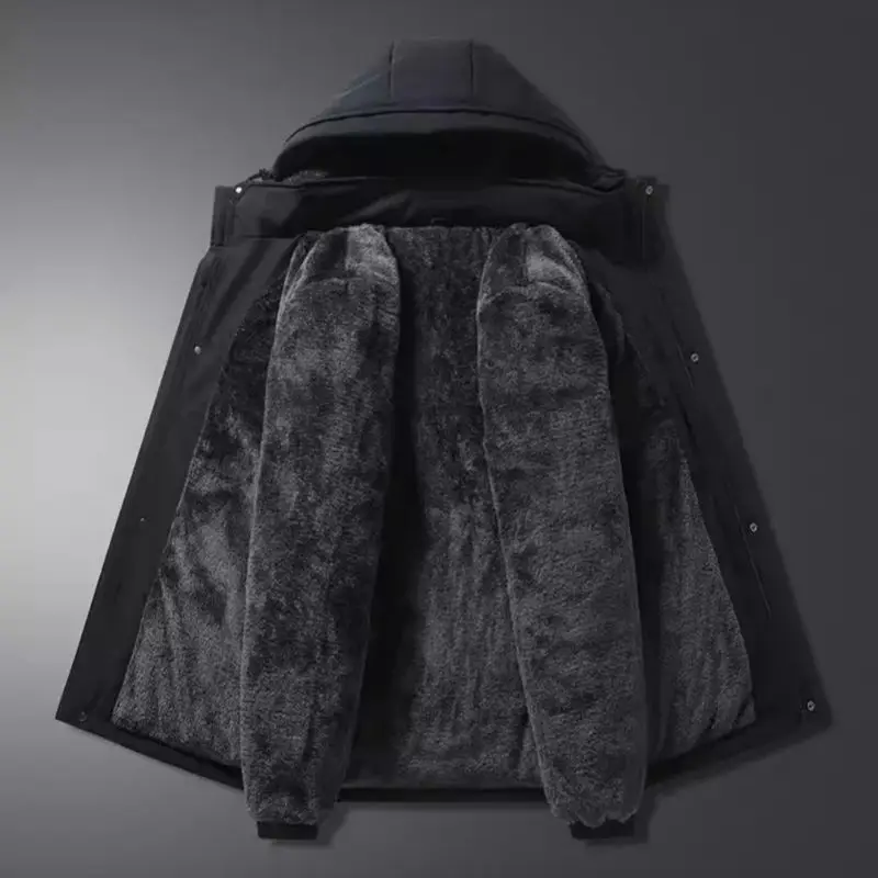 سترة رجالية سميكة مبطنة بالقطن دافئة مبطنة بالصوف قبعة قابلة للإزالة لخريف وشتاء الأعمال عادية في منتصف العمر وكبار السن #3