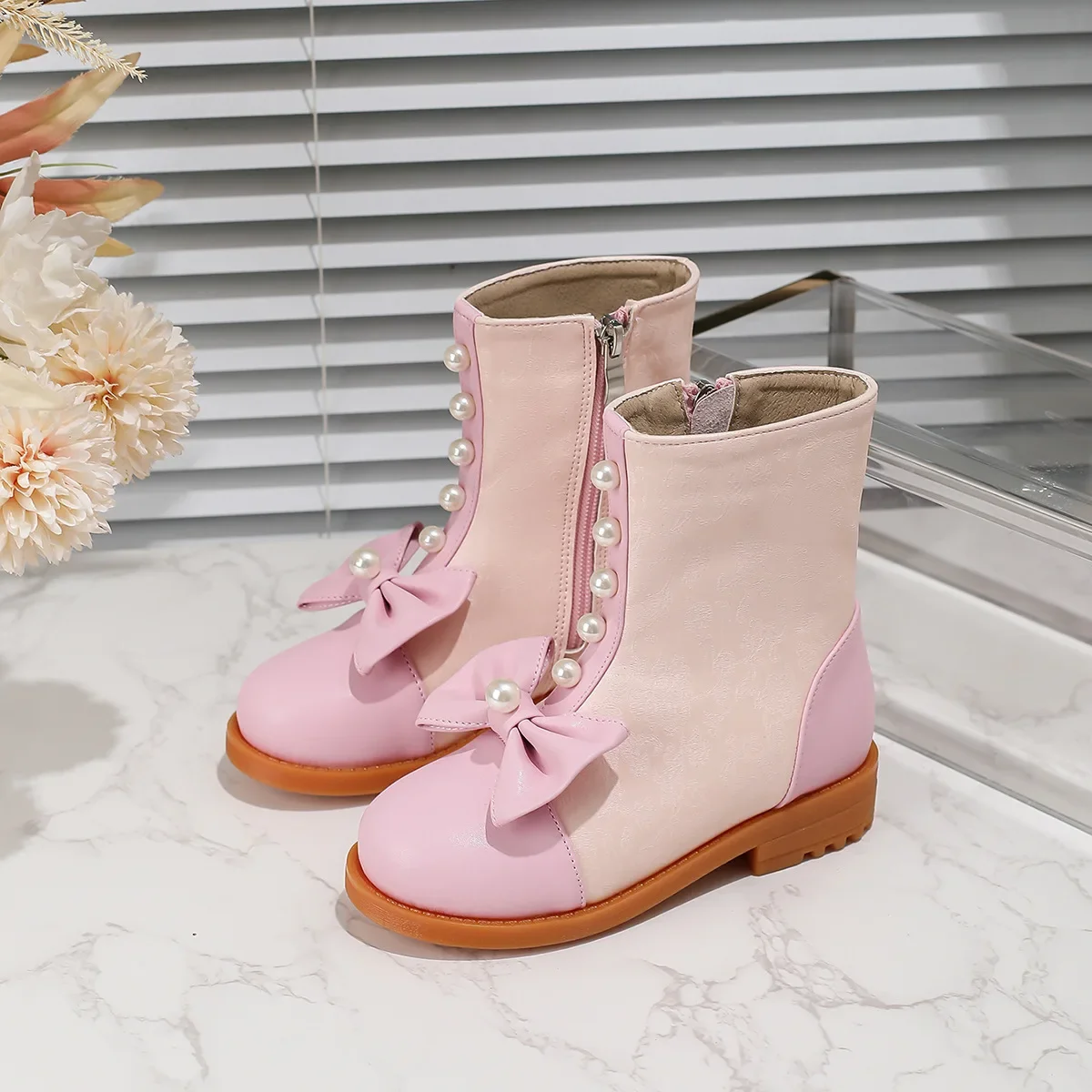 Children's Short Boots Autumn New Pearl Bow Baby Girl Princess Shoes Fashion Casual Kid's Leather Boots 3-10 Years Old