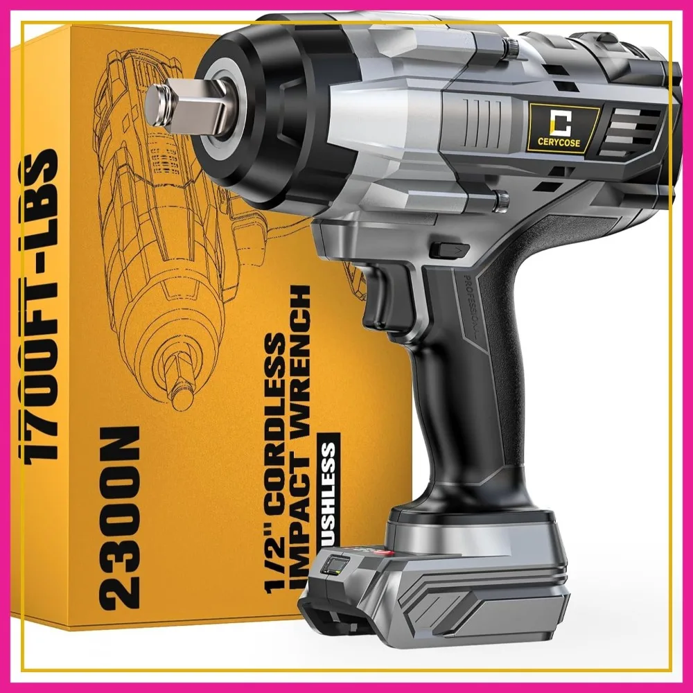 

Cordless Impact Wrench 1/2 inch 1700FT-LBS High Torque Brushless Electric Impact Gun with LED Light - Bare Tool