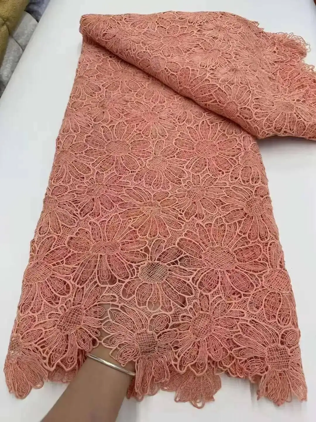 

Latest African Guipure Cord Lace Fabric 2025 Style Nigerian Water Soluble Lace Fabrics 5 Yards for Wedding Party