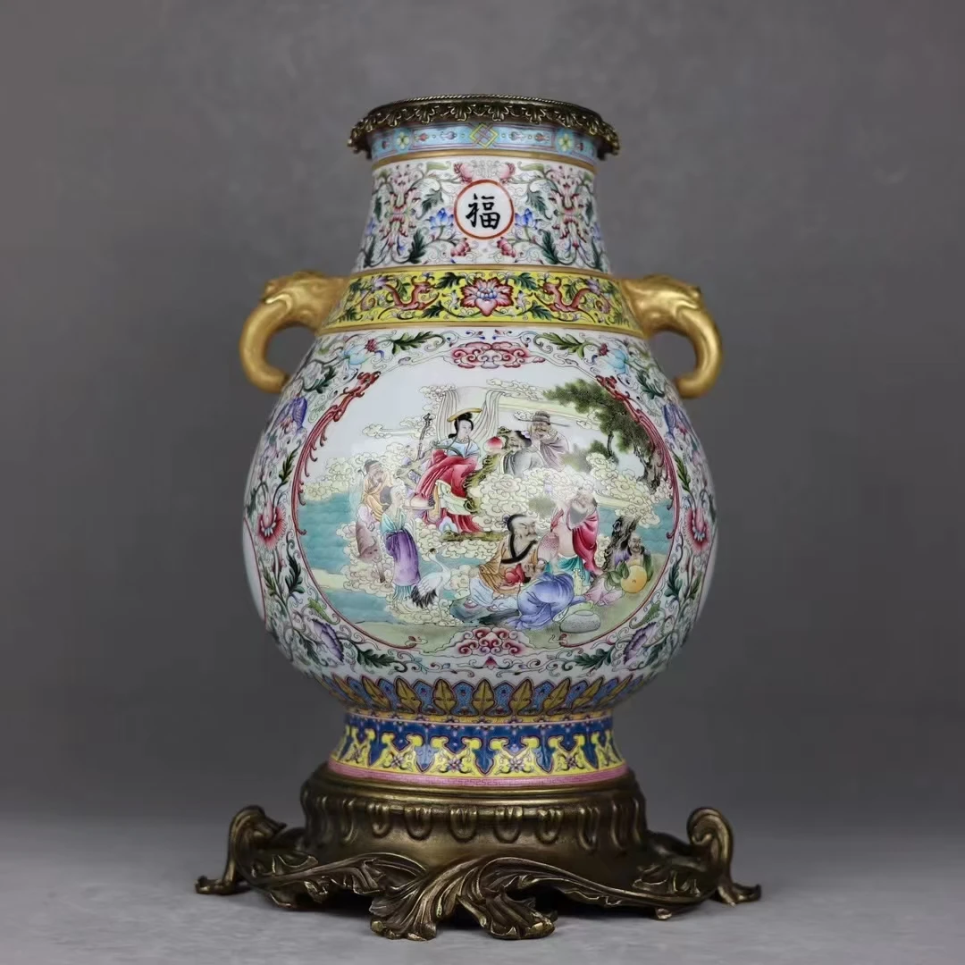 Wholesale Jingdezhen high-grade antique porcelain vase, official kiln palace copper inlaid ceramic vase, decorative supplies