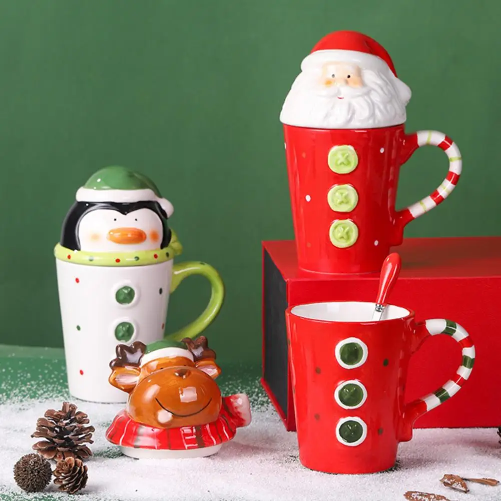 

Christmas Tree Mug with Lid Xmas Coffee Cup Hot Cold Drinks Ceramic Mug Xmas Tree Snowman Bear Cups Drinkware Gift