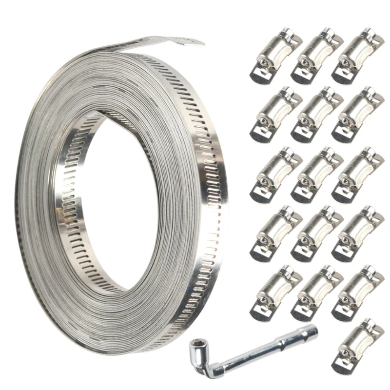 

304 Stainless Steel Hoses Clamps Assortments DIY 3.5/10m Metal Strap+8/16 Fasteners Adjustable Hoses Clamps dropshipping