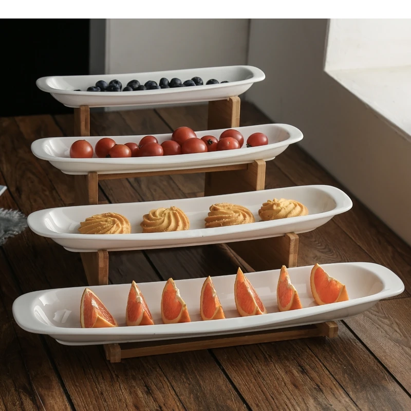 

Керамические тарелки в форме шага, набор мисок для закусок, десертная тарелка, деревянная лестница, блюдо с фруктами, вечерние фарфоровые подносы для торта, посуда для еды