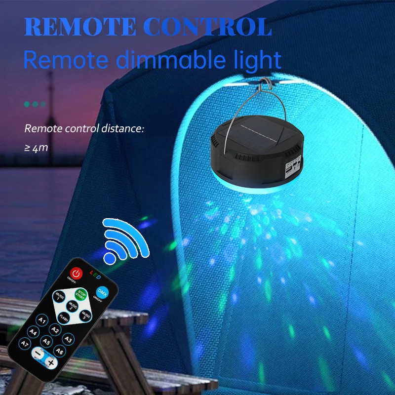 

Черный светодиодный RGB-светильник на солнечной энергии для кемпинга с изменением цвета и синхронизацией со звуком, потолочный светильник