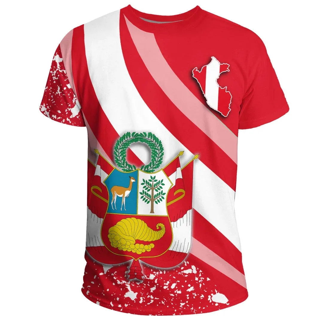 

Summer Peruvian Men's and Women Casual T-shirt Peruvian Flag and Emblem 3D Printed Extra Large shirt Fashion Street Top T-shirt