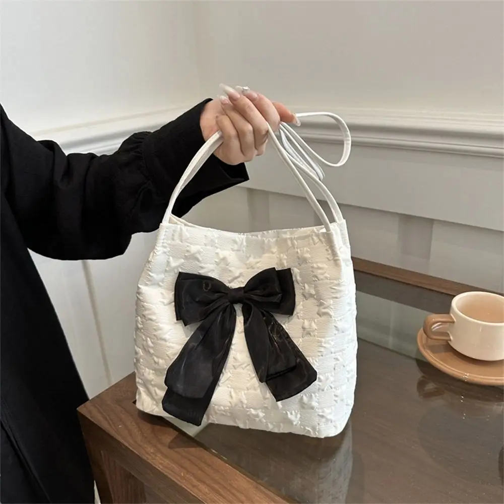 Large Capacity Bow Handbag Fashion Reusable Korean Style Shoulder Bags Canvas Bag Shopping Bag Casual Tote Bags