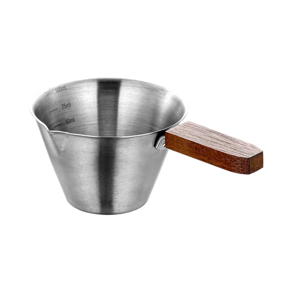 

Stainless Steel Espresso Measuring Cup Spout Mouth Thicken Wood Handle Espresso Extraction Mug Easy Pouring Comfortable Grip
