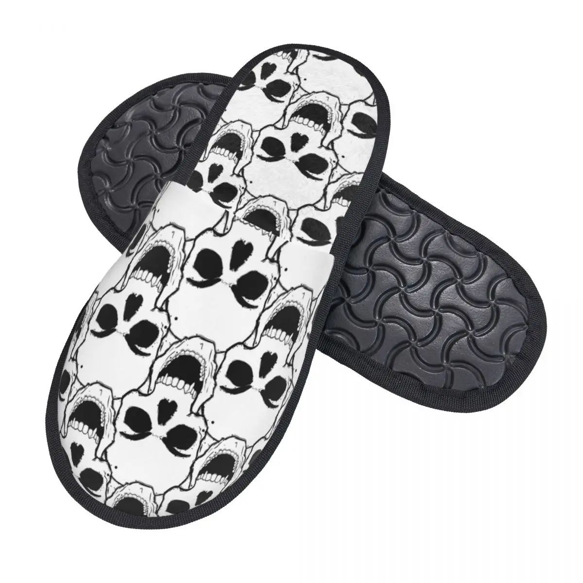 Home Slippers Indoor Bedroom Slipper Hand Drawn Skulls Flip Flops Autumn Winter Furry Plush Shoes