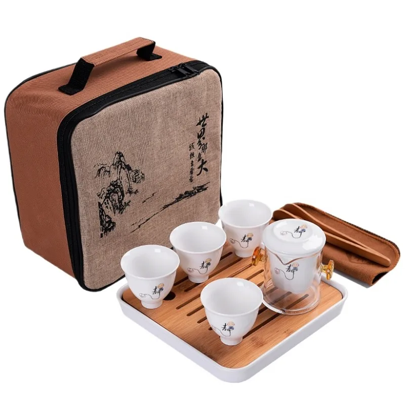 2020 New 9Pcs Portable Travel Kung Fu Tea Set Ceramic Teapot Porcelain Teaset Gaiwan Tea Cups of Tea Can Pot with Travel Bag