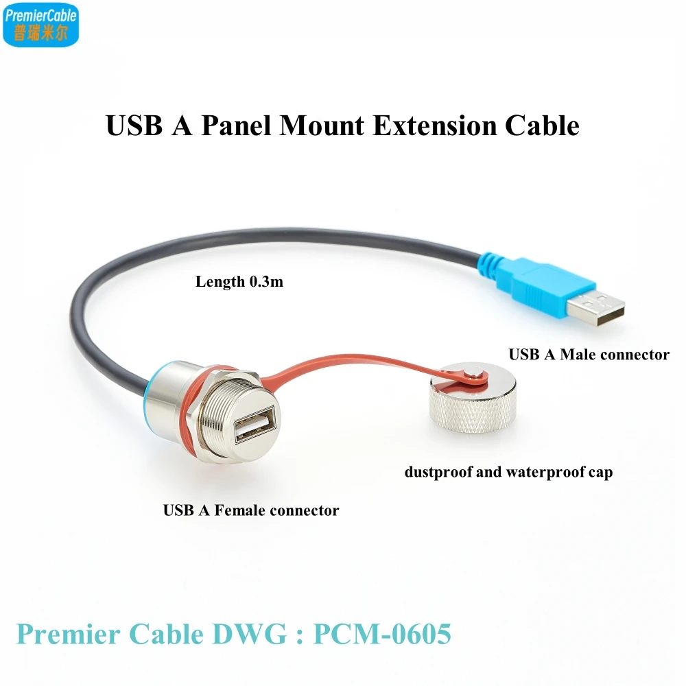 

Rugged Waterproof USB A Panel Mount Extension Cable IP67 A Female to Male Ruggedized Cable Sealed USB Panel Pass Connector