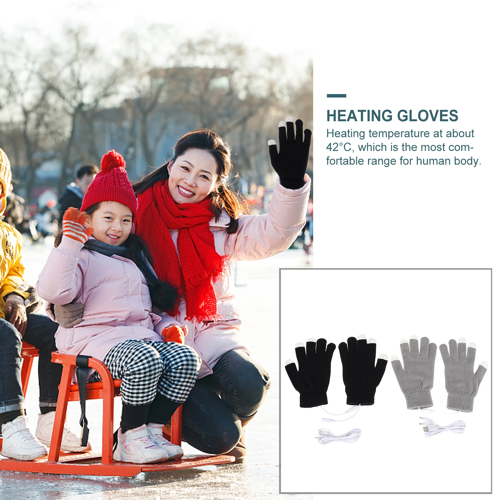 2 Pairs USB Heated Gloves Men Liners Women Rechargeable Winter Mitts Hand Warmer Portable Women's