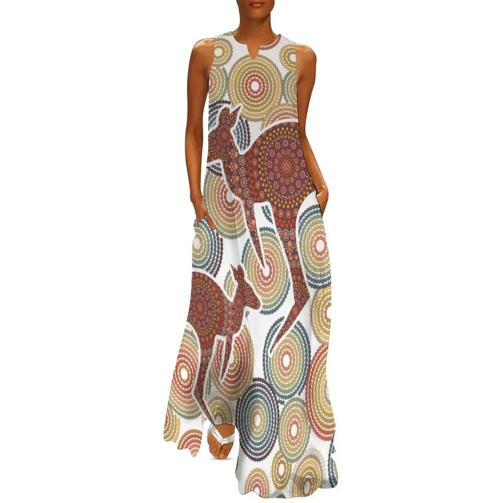 

Aboriginal Art Aborigine Australian Indigenous aboriginal Flag autochthon Bigambul Dots Circle Autumn blue Long Dress