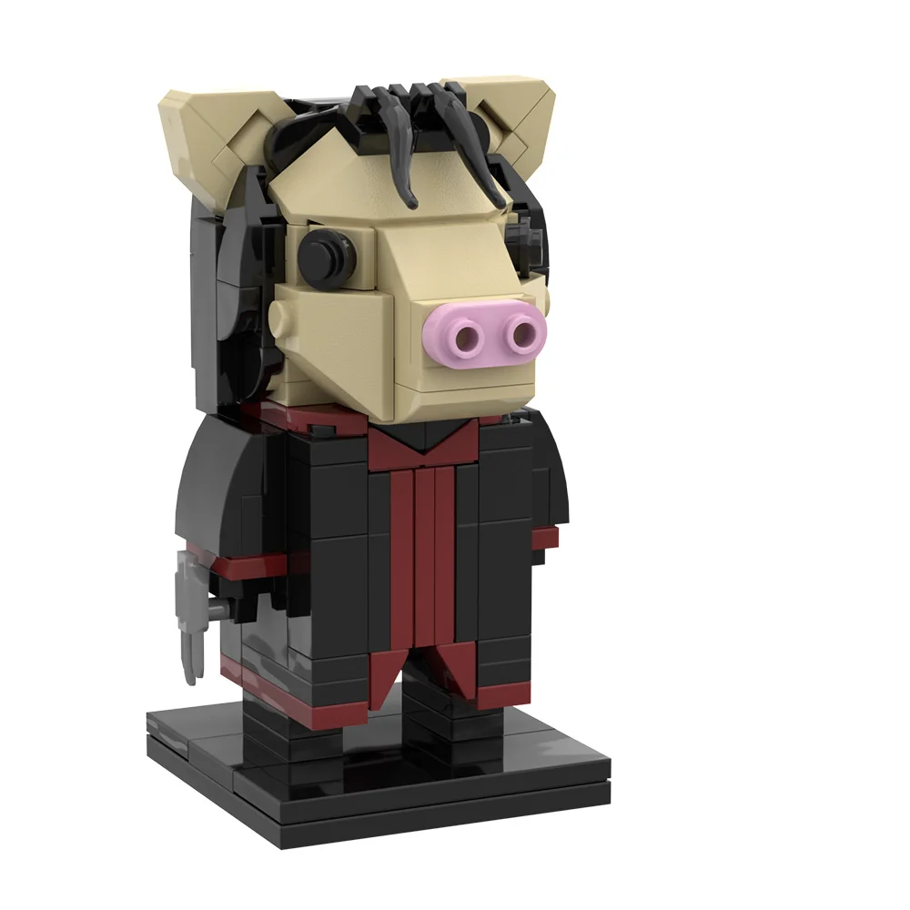 MOC Saw Pig Mask Building Blocks Horror Movie DIY Creative Pig Head Mask Figure Brick Toy Adult Gift