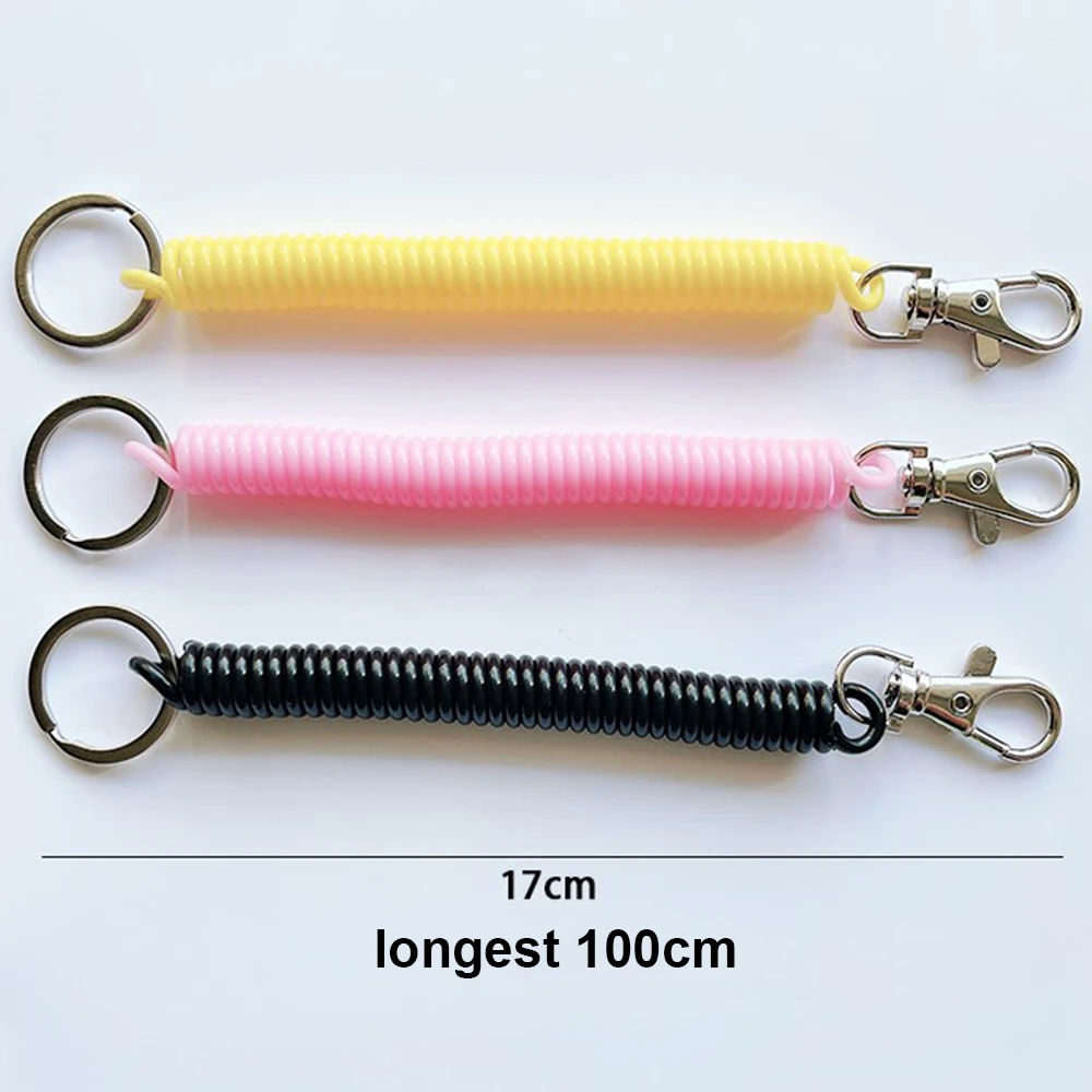 Spiral Retractable Spring Coil Keychain Theftproof Anti Lost Stretch Cord Safety Key Ring with Metal Lobster Clasp for Keys