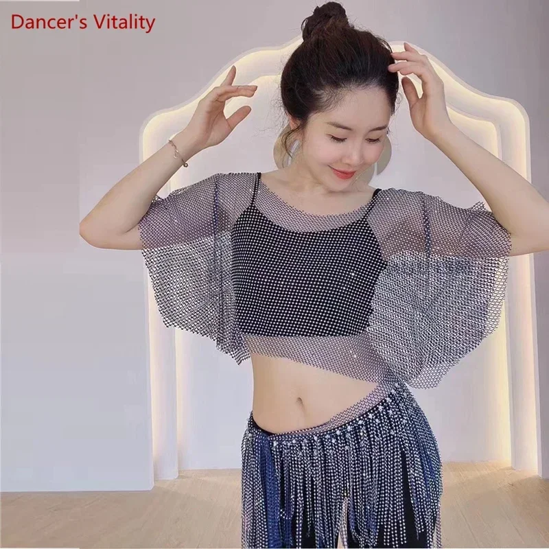 belly dance performance costume top for women belly dancing mesh stones bling bling tops girl's Oriental Dance Clothing