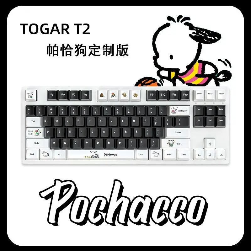 

Механическая клавиатура Kawaii Pochacco, беспроводная Bluetooth-клавиатура для игр, мультяшная 87 клавиш, колпачки для клавиш Pbt, трехрежимная клавиатура