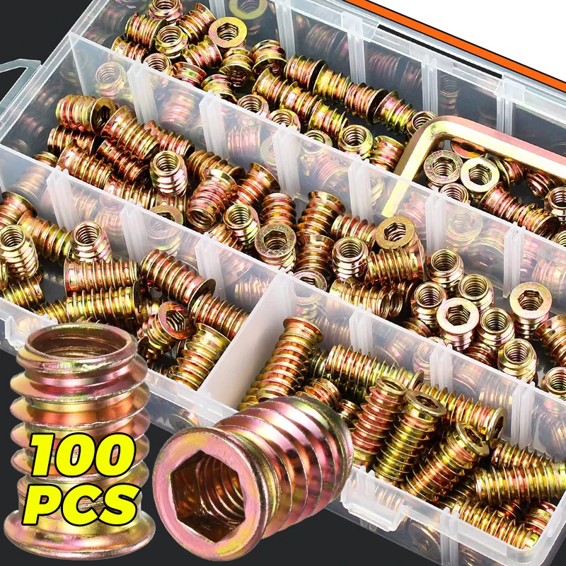 Lot de 100 écrous à visser M4 x 10 mm - Insert fileté en bois