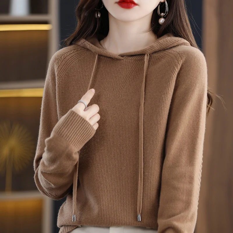 100% Winter New Hooded Knit Sweater Versatile Lightweight Warm Casual Women's Pullover High Quality Sweater