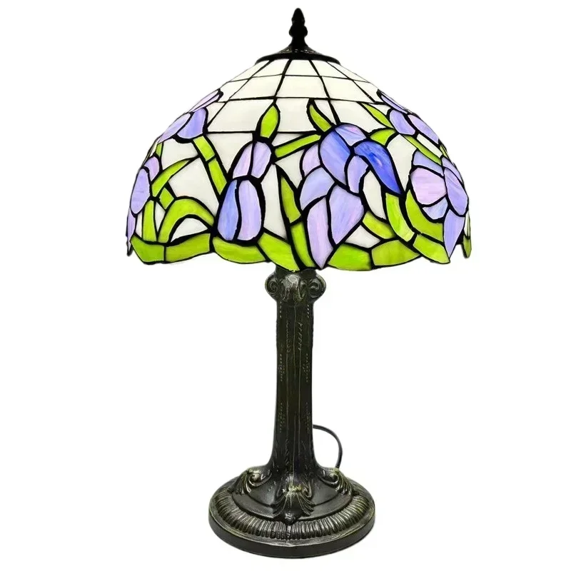 

12inch 30cm Retro Manual Stained Glass Lampshade Tiffany Table Lamp Lamparas De Mesa Para El Dormitorio Lampe De Table Design