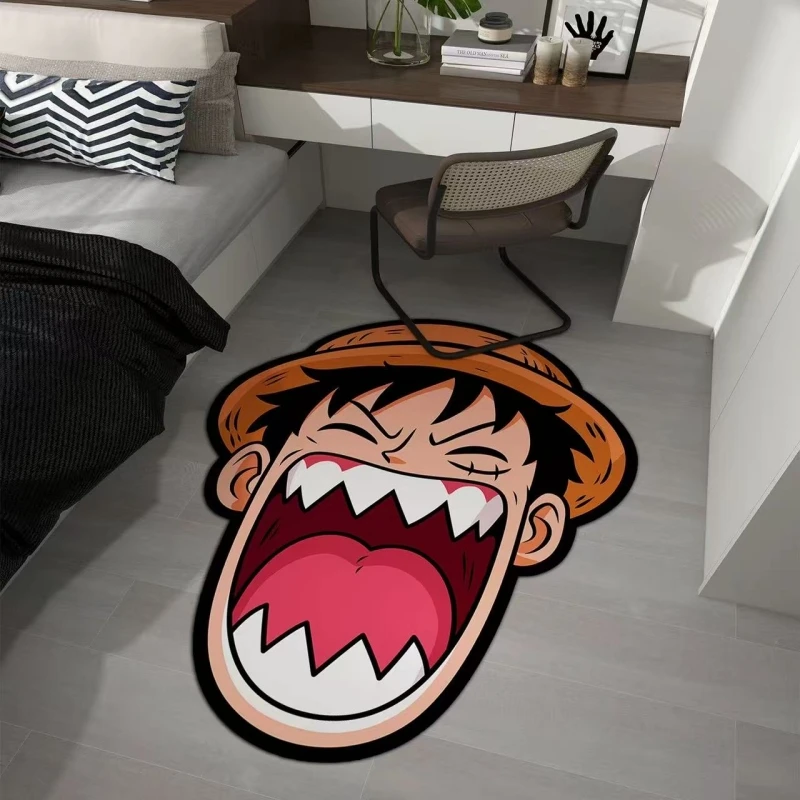Tapis de sol Luffy rire irrégulier, créatif, tendance, pour chambre de garçons, salle de jeux, chambre à coucher, décoration de chevet, tapis de sol de personnalité antidérapant