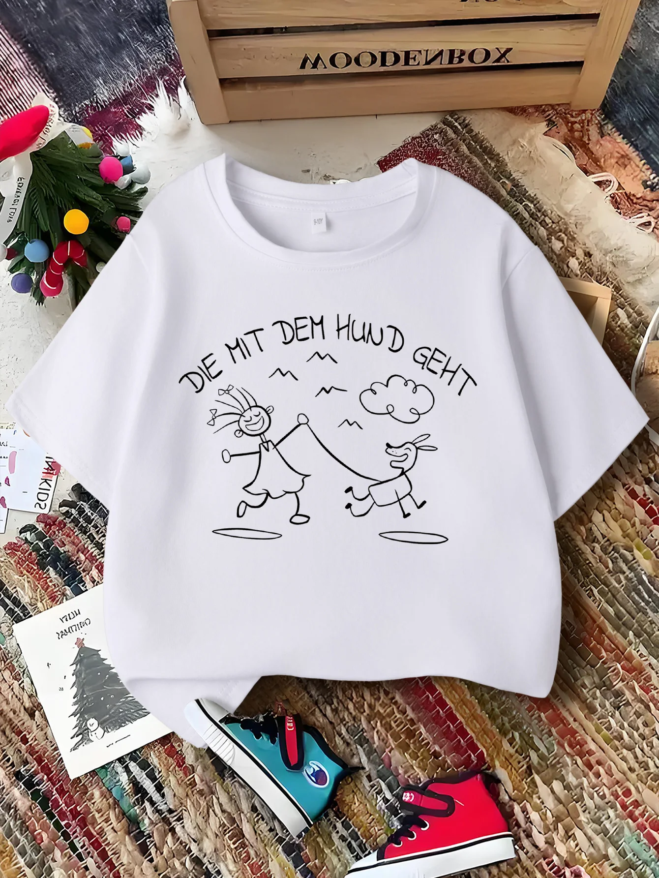 Stick Figure Girl Walking Dog Line Art Letter Graphic Print T Shirt Family Matching Boys Girls Kids Short Sleeve Daily Tees