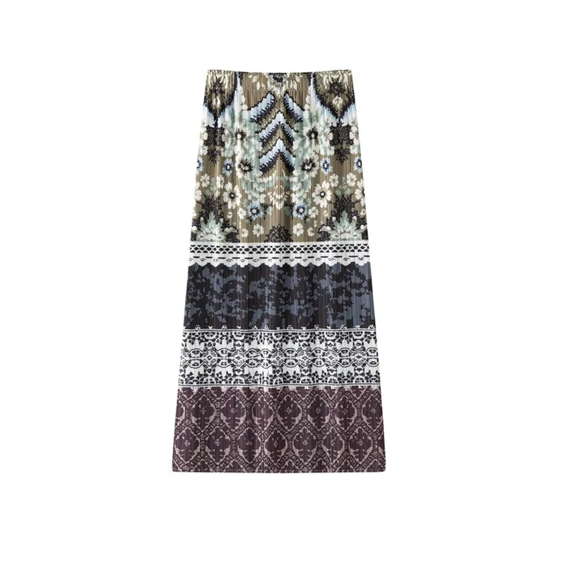 Miyake Pleated 2026 Color-Block Printed Skirt for Women Summer New High-Waisted Fashionable Versatile Mid-Length Skirt Pleat