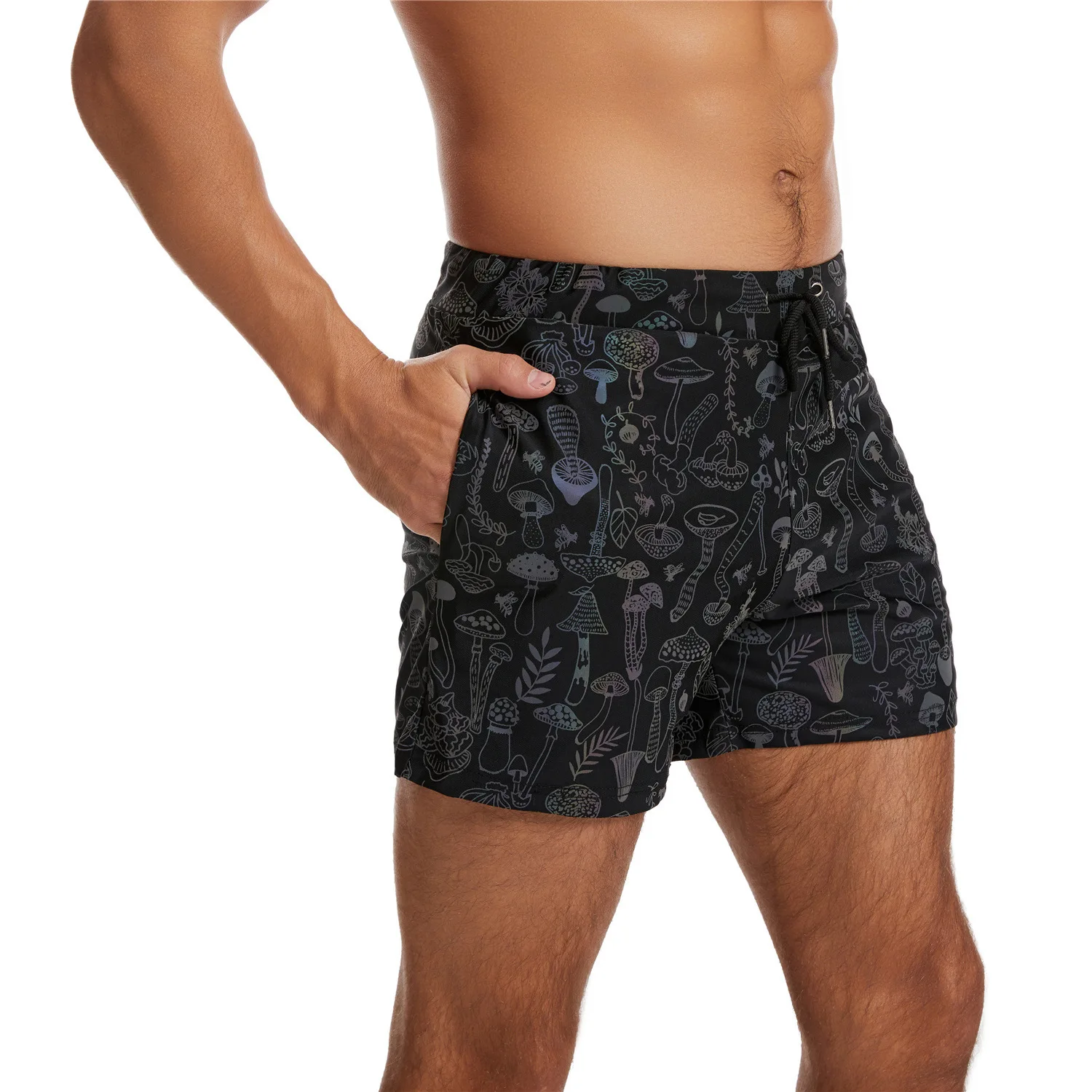 New Arrival Reflective Shorts Men Night Jogging Reflect Light Colorful Mushroom INS Breathable Summer Clothing Bermuda Masculina