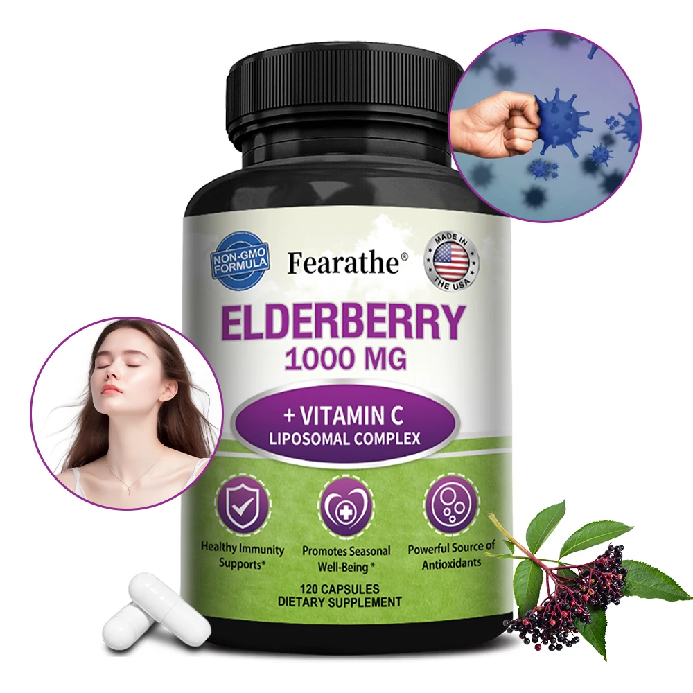 Elderberry supplement 1000 mg - Liposome Vitamin C Complex and Zinc, to boost immunity and skin health.