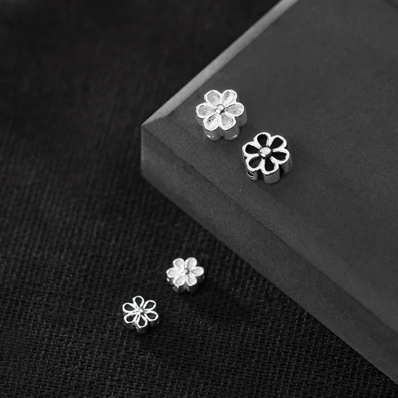 Real 925 Sterling Silver Accessories Flower Shape Spacer Beads for DIY Bracelet Necklace Jewelry Findings