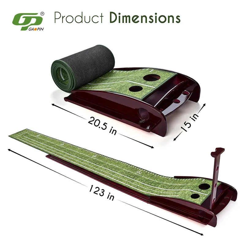 Solid Wood Golf Putting Green with Auto Ball Return System Indoor Golf Putting Mat with Velvet Carpet Gifts for Golfers