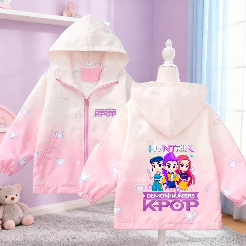 

Kpop Demon Hunter Girls Jacket Cartoon Rumi Mira Zoey Zipper Coat Kids Outdoor Casual Waterproof Jackets Zip Up Coat