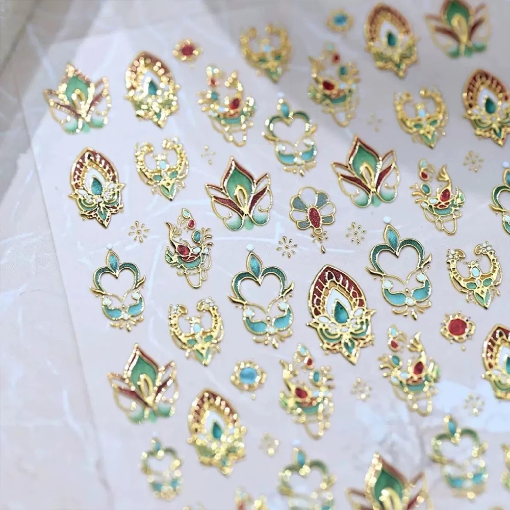 1 pz 5D abbronzante di lusso nail art adesivo cinese vintage fiori decalcomanie per unghie etnico retrò modello francese Bohomia manicure slider