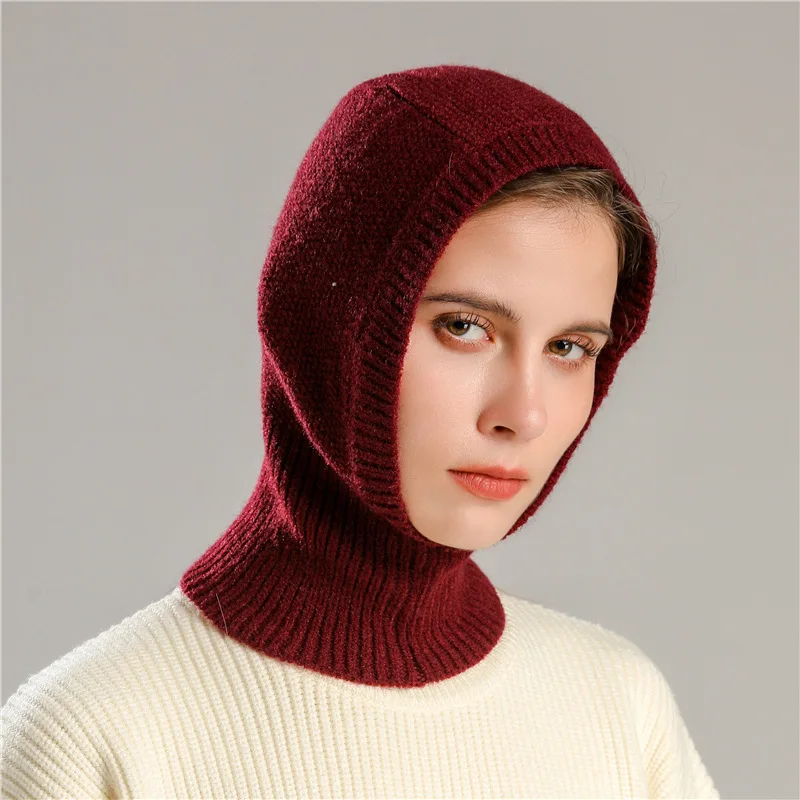 Women Winter Knitted Cap Pullover Lady Balaclava Hat Warm Scarf Beanie Pullover Outdoor Snood Collar Mask Skullies Beanie Cap