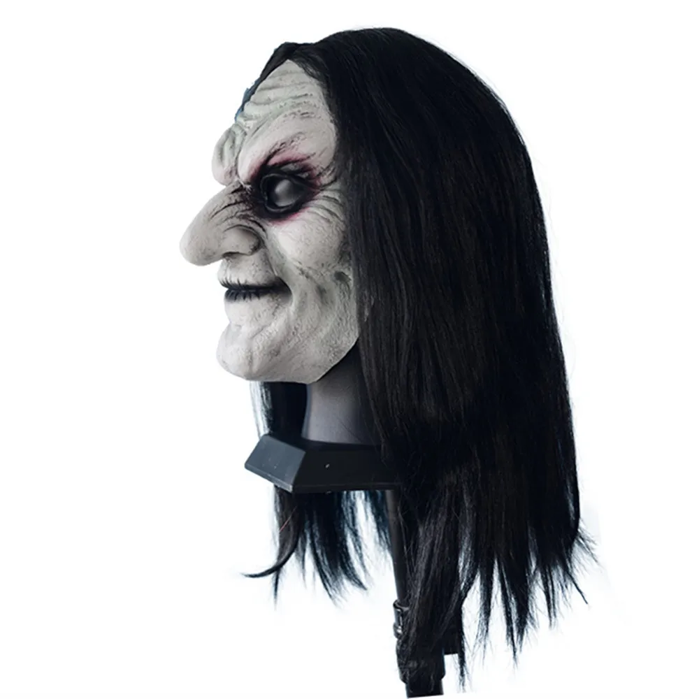 Hexenmaske mit Haaren – Gruselige Latex-Halloween-Kostüm-Requisite für Cosplay, Spukhäuser & Themenveranstaltungen – Detail 3