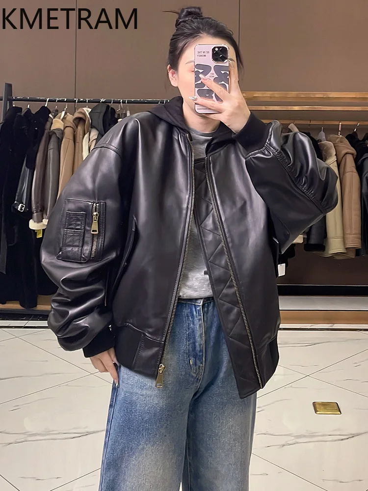 100 % Oberschicht-Schaffelljacke für Damen, schwarz, lockere Echtlederjacken mit Kapuze, neu in Oberbekleidung, Herbstkleidung, 2025 Diegoка