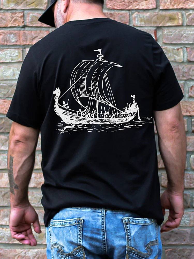 

3D Vikings Ship T-shirt Summer Outdoor Casual Men's T-shirt Running Sports Men's T-shirt Daily Street Men's Short-sleeved Top