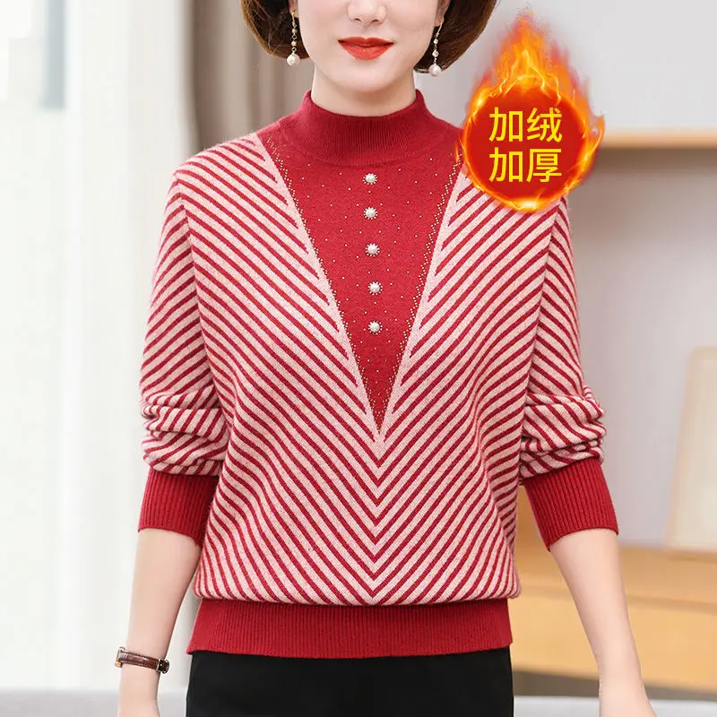 

Mom's Winter Sweater with Thick Velvet Base Fake Two Middle-aged and Elderly Knitted Sweaters