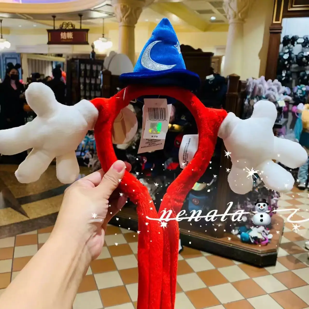 Genuine Disney Wedding Dress Headband Mickey magic Hat palm hug movable pinch air bag cartoon Cosplay Hairband accessories Gift