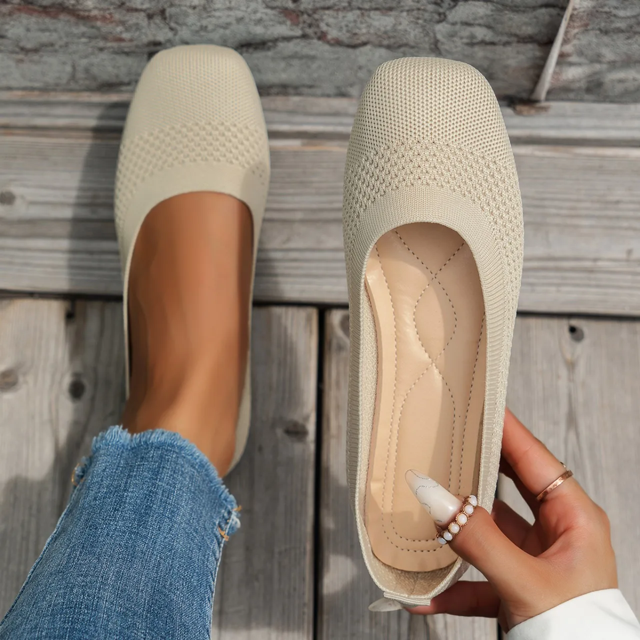 

Women Flats Ladies Ballet Flats Breathable Slip on Knit Dress Shoes Pointed Toe Ballerina Comfortable Driving Walking Flat Shoes