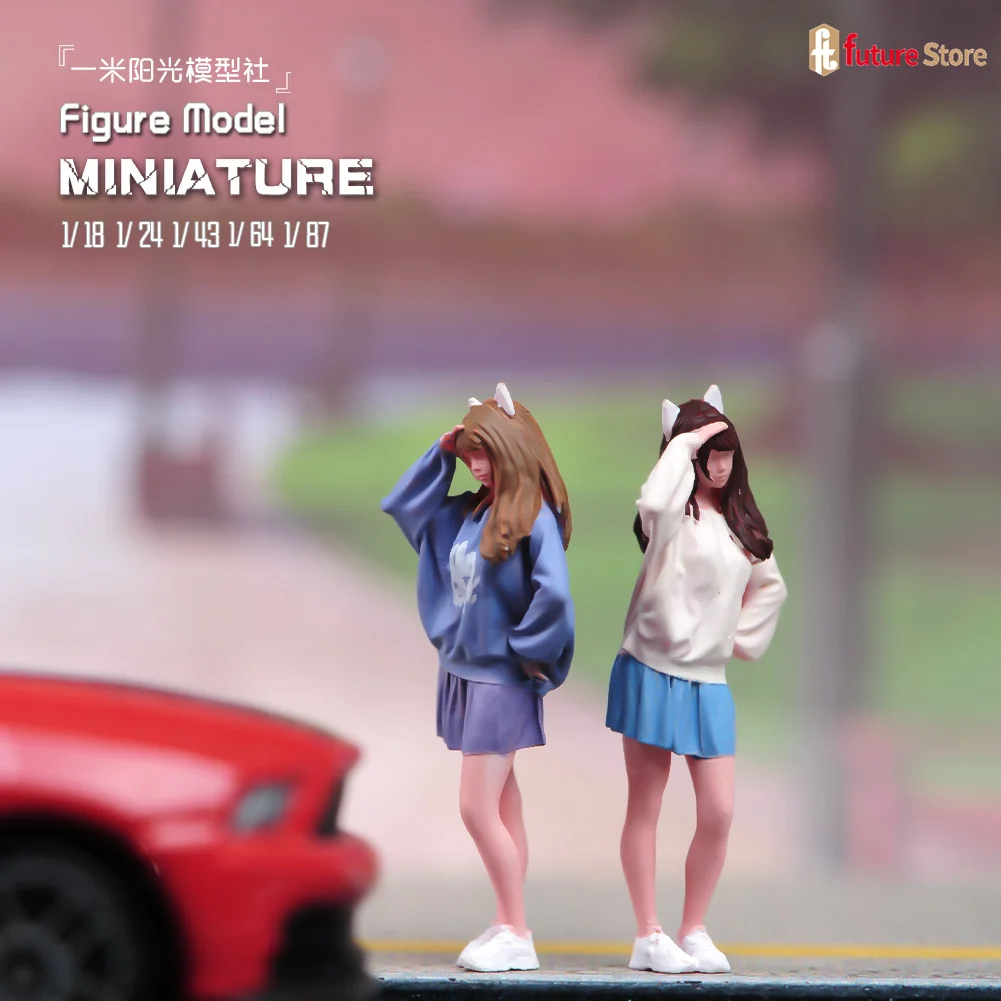 Miniature Figure 1/87 1/64 1/43 1/24 1/18 Bella Ragazza gonna corta Mini bambola Modello Scena Prop Resina 3D Diorama Decor Display