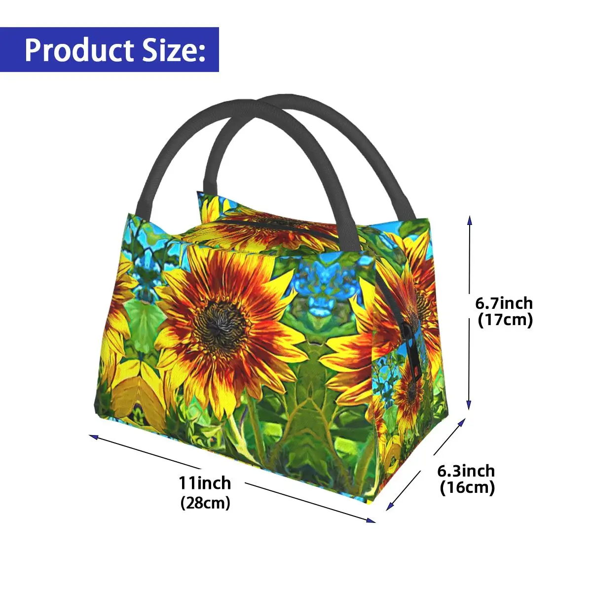 Floral Oil Painting Lunch Bag Sunflower Retro Lunch Box Picnic Portable Zipper Thermal Lunch Bags Print Cooler Bag