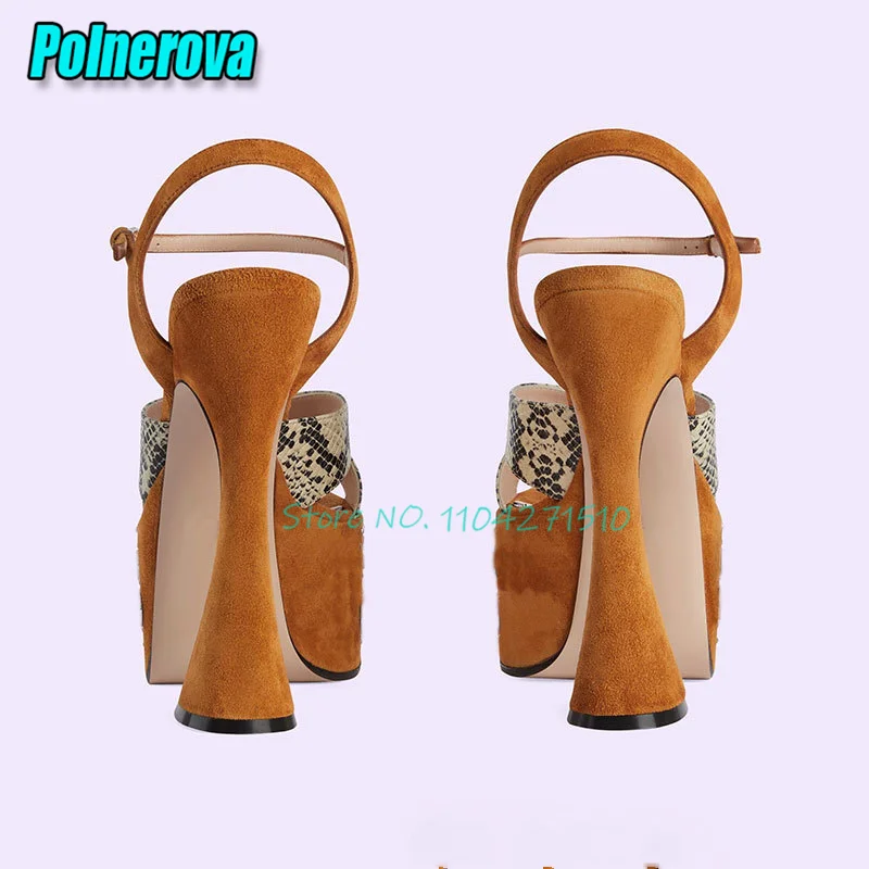 Women's Open Toe Platform 15CM Thick High Heels Fashion Suede Ankle Strap Strange Heel Sandals Summer New Party Runway Shoes