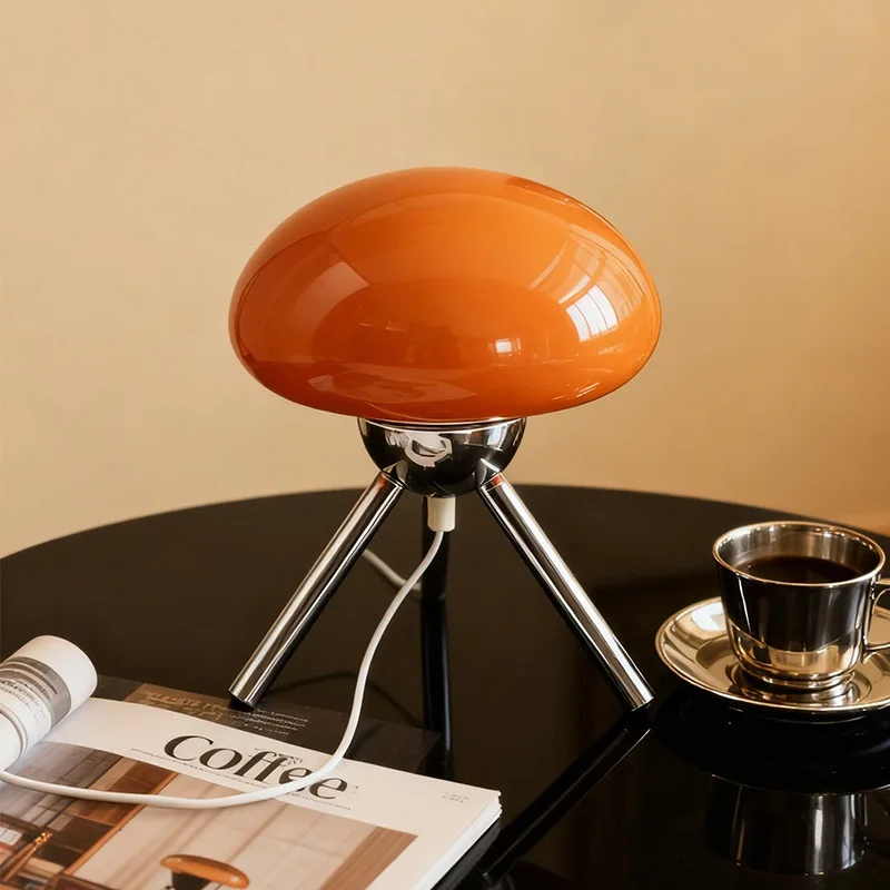 Bauhaus Nordic Ins Girls Style Glass Mushroom RGB Remote Control Table Lamp Retro Modern Bedroom Bedside Ambient Decor Light