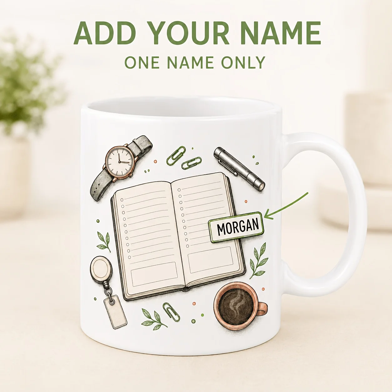 Personalized Nurse Mug Custom Name Text 11oz Ceramic Coffee Cup Double Side Print Gift for Nurse Graduation