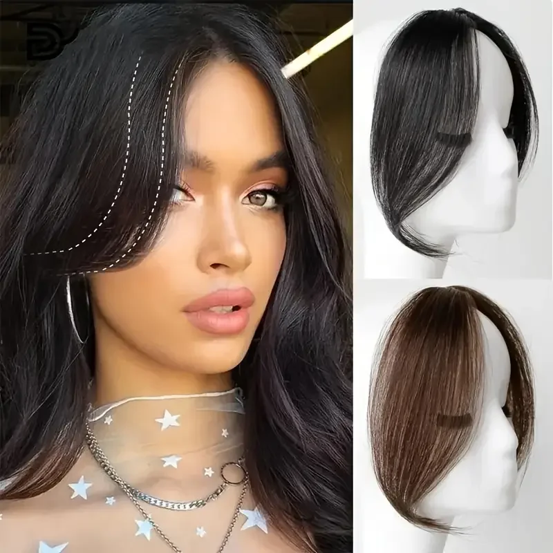 Synthetic Clip-In Bangs Extensions for Women 2Pcs Invisible Seamless Hair Bangs Side Fringe Clip In Front Hair Piece