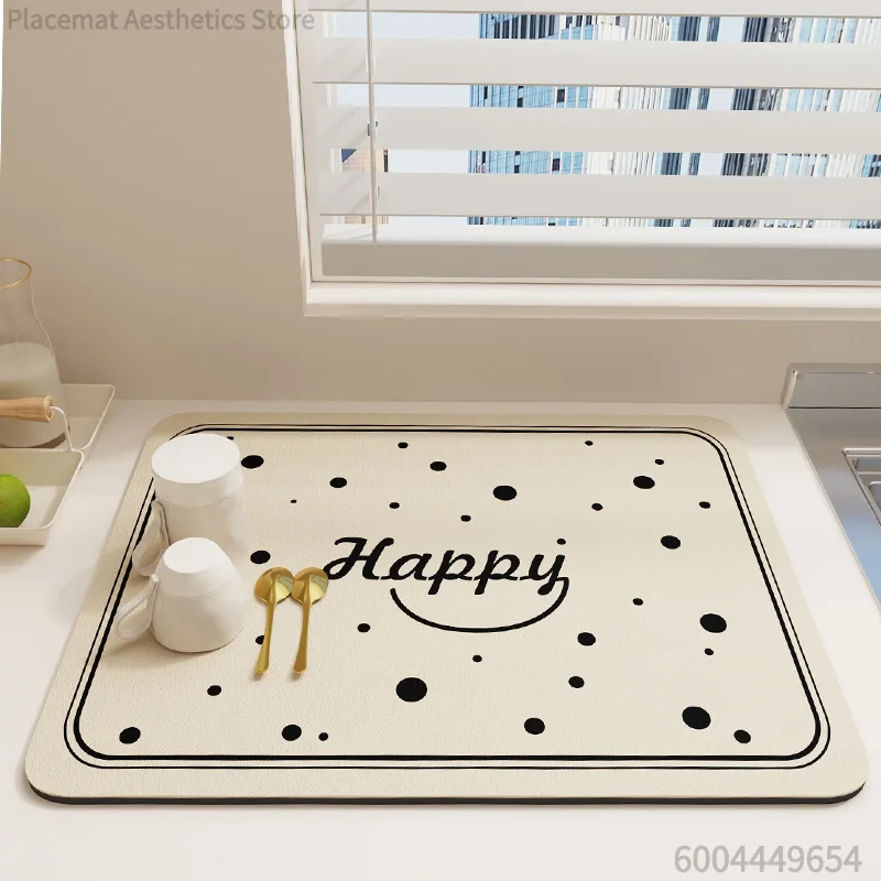 Minimal Floral Kitchen Tool Print Super Absorbent Drying Mat Waterproof Kitchen Counter Drain Pad Decor Mat