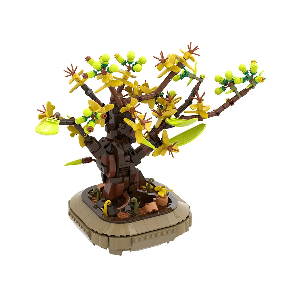 Gobricks moc damasco bonsai blocos de construção quatro temporada plantas e flores tijolos diy montado brinquedo decorativo presente das crianças