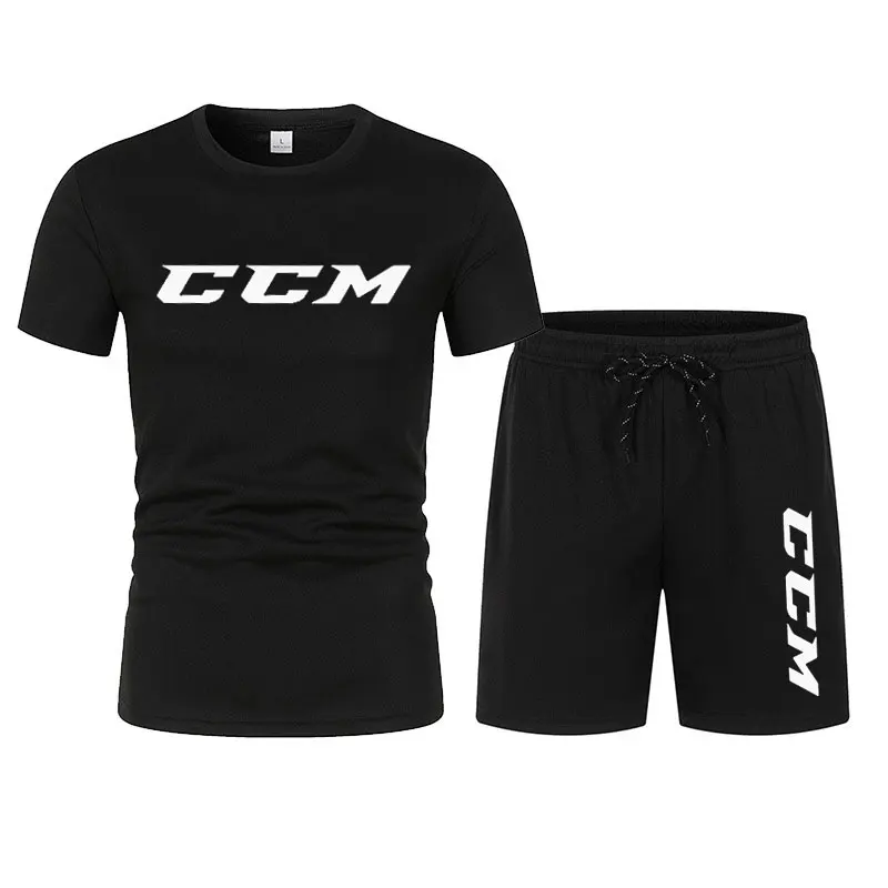 Summer Tracksuit Men CCM Short Sleeve T-Shirt +Shorts Two Piece Set Sportswear Men's Casual Fitness Sports quick-drying Sets